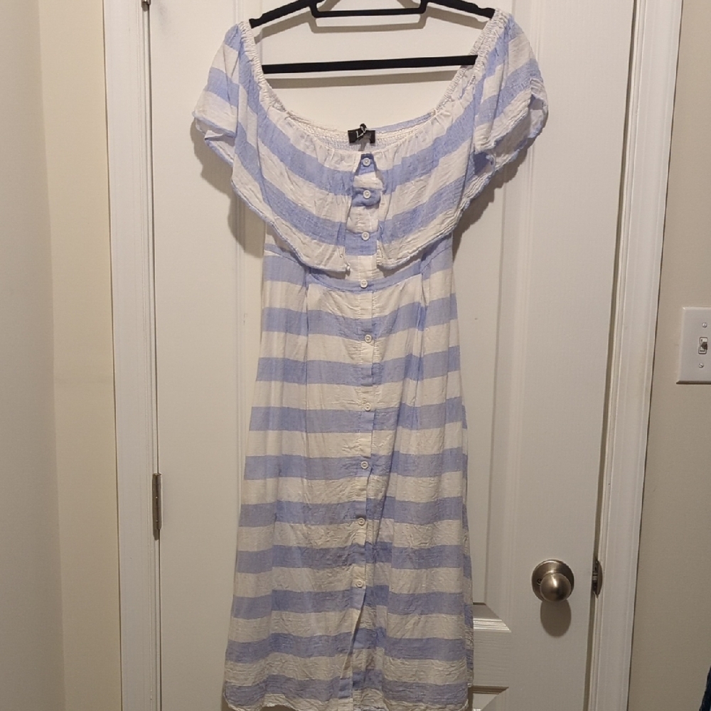 Lulu's Light Blue and White Striped Button-Front Midi Dress
